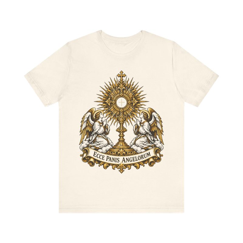 Ecce Panis Angelorum Shirt with eucharistic Adoration Monstrance Tee