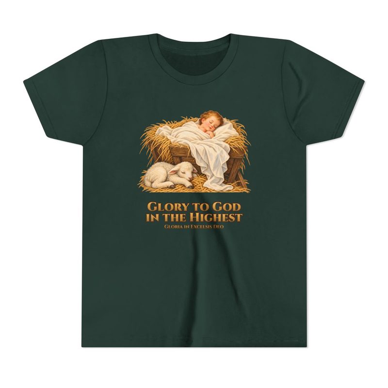 Kids Glory to God in the Highest Shirt with youth Nativity Christmas Tee