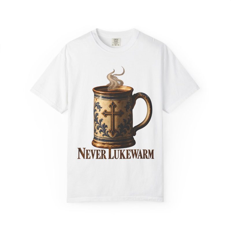 Never Lukewarm Shirt with christian Coffee T-Shirt