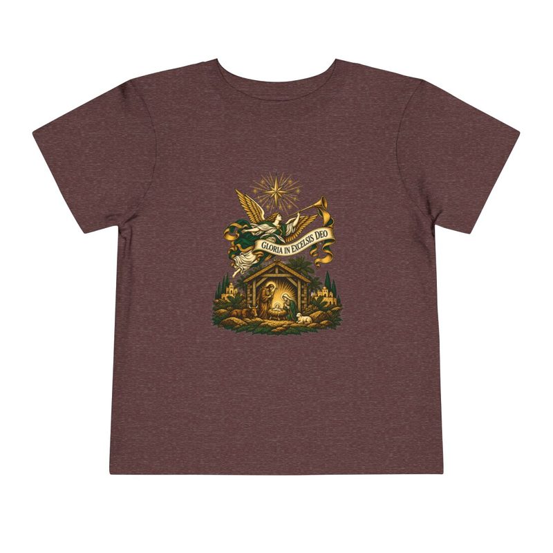 Toddler Herald Angel Trumpet Tee with glory to God in the Highest Christmas Shirt