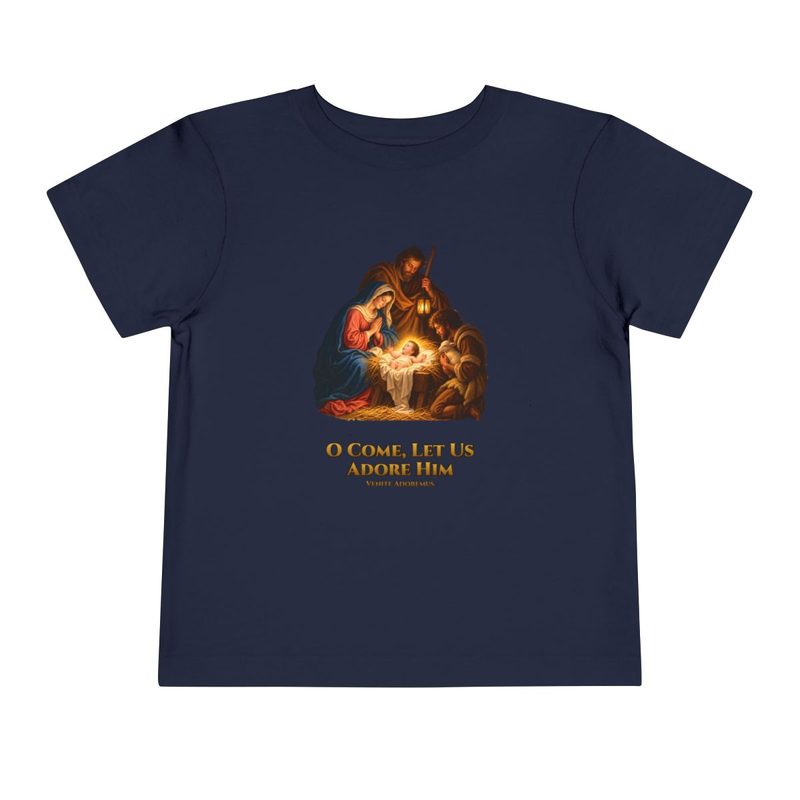 Toddler O Come Let Us Adore Him Tee with nativity Christmas Shirt