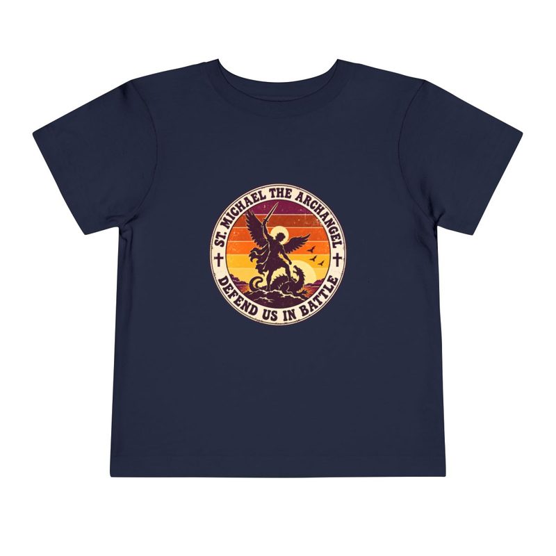 Toddler Retro St Michael Badge Tee with defend Us in Battle Shirt