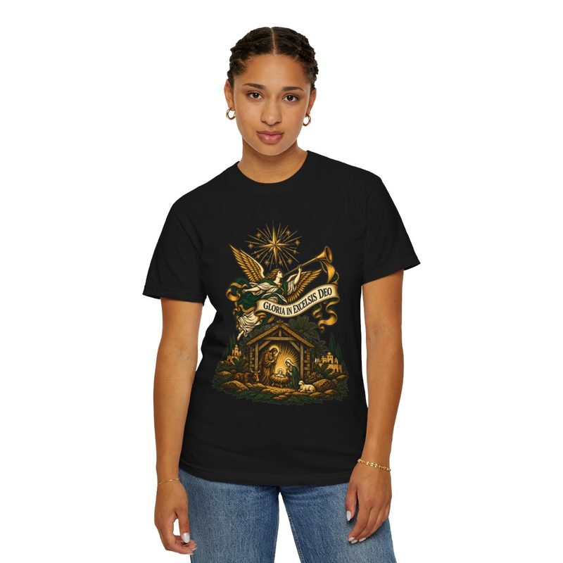 Christmas Angel Shirt, Black shirt worn by a woman