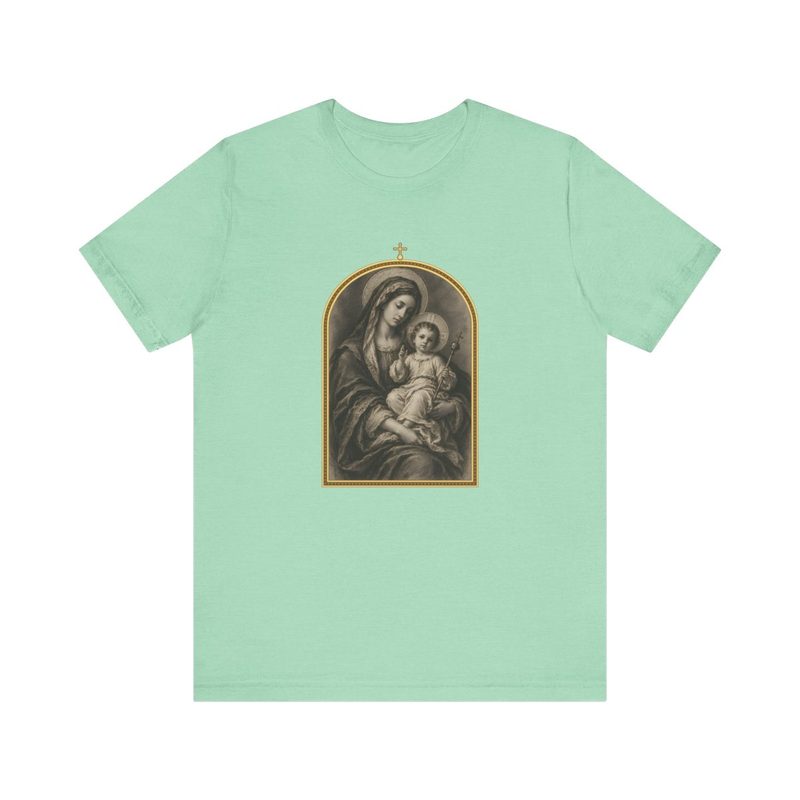 Madonna and Child Charcoal Sketch Shirt, Heather Mint shirt